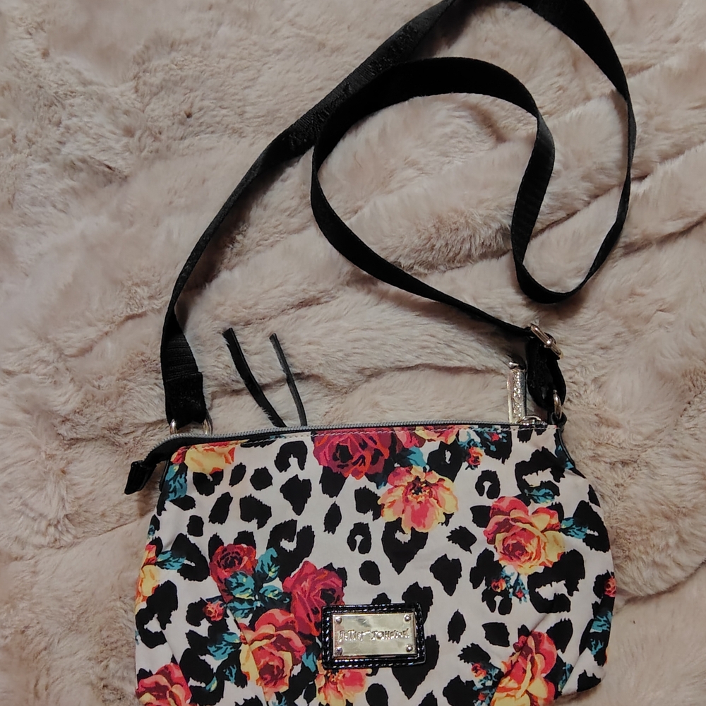 Betsey Johnson Black and Multicolor Floral Crossbody Bag